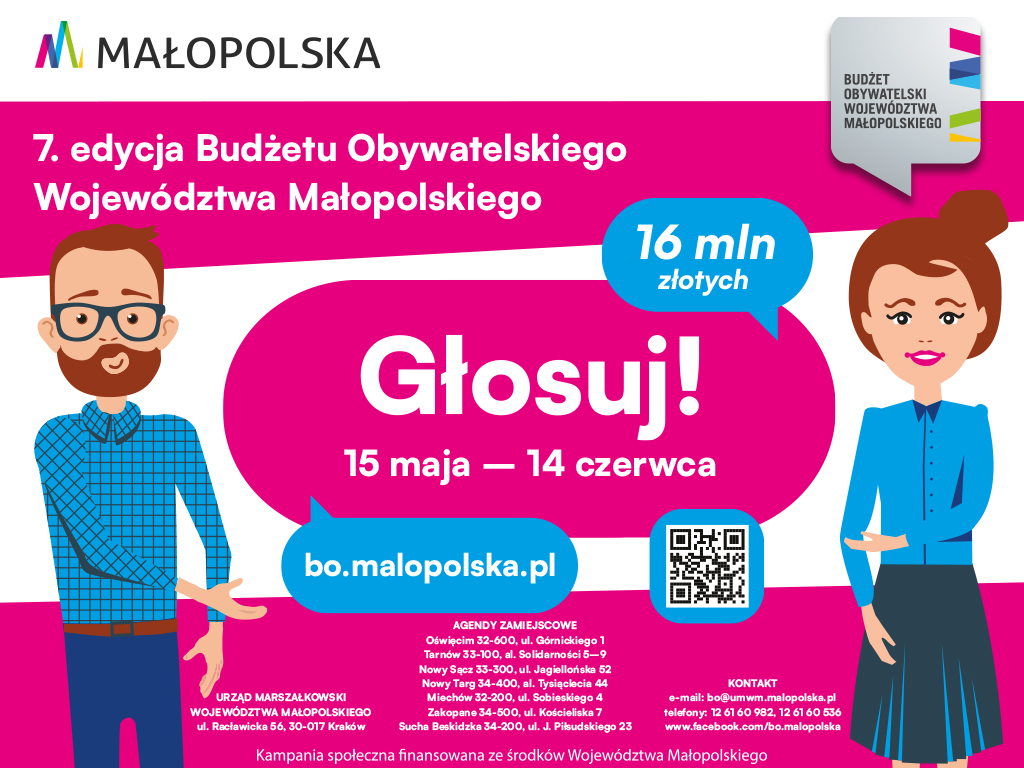 Plakat informujący o głosowaniu w 7. edycji Budżetu Obywatelskiego Województwa Małopolskiego